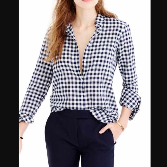 J. Crew Tops - Classic gingham Navy Blue Button down M